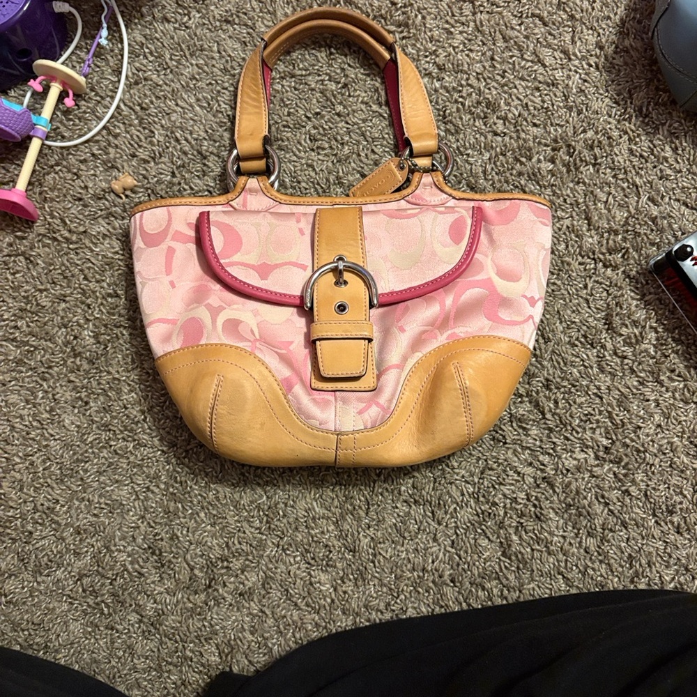 Stylish Pink and Tan Coach Women's Bag
